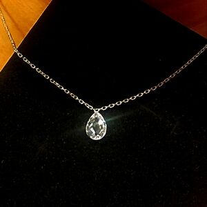925 Sterling Silvery Water Droplet Necklace with Cubic Zirconia Elegantly Simple